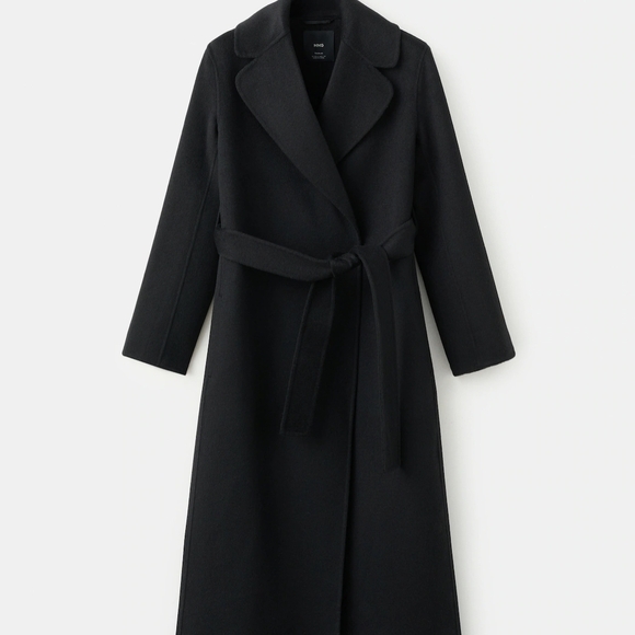 Mango Handmade Wool Blend Black Wrap Coat - Picture 6 of 16